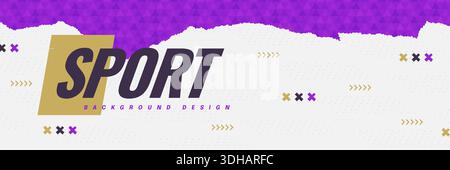 Clean and Dynamic Sport Banner Design with Purple Brush Strokes and Geometric Elements. For Sport Event Promotion, and Advertising Stock Vector