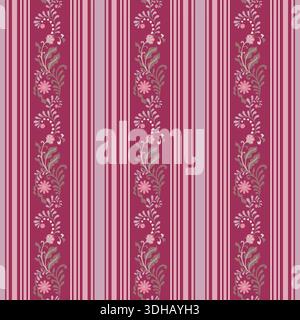 Romantic Folk Floral Stripe Ornament Stock Vector