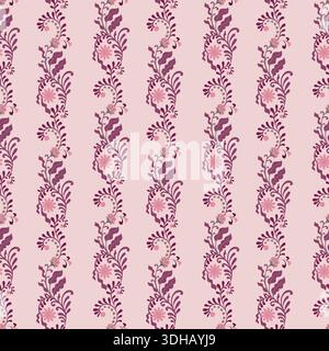 Blush Romantic Folk Floral Stripe Stock Vector