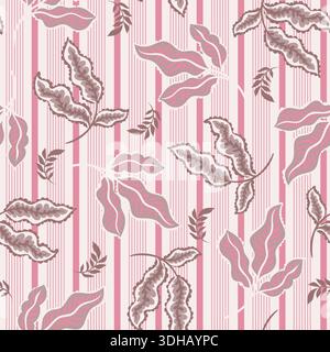 Blush Botanical Stripe Leaf Pattern Stock Vector