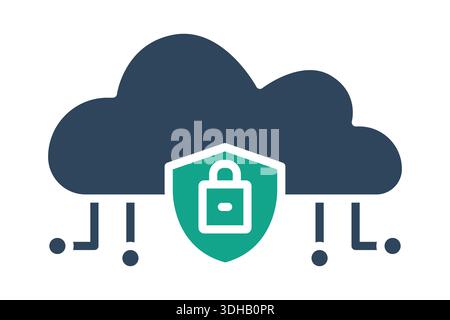 Cloud security icon. Solid icon style. Icon related to IT support. Technology elements vector illustration Stock Vector