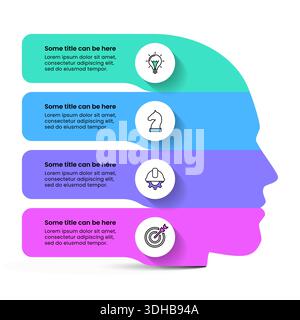 Infographic template with icons and 4 options or steps. Head. Can be used for workflow layout, diagram, banner, webdesign. Vector illustration Stock Vector