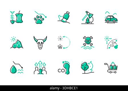 Environmental problems - set of line design style icons Stock Vector