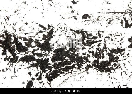 Acrylic Black Ink Paint Splatters and Spots Blot on White for Background Stock Photo