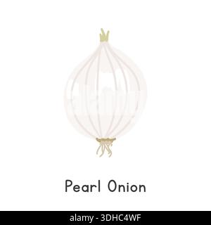 Pearl Onion Flat Cartoon Vector Illustration Isolated on White Background. Pearl Onion Clipart Stock Vector