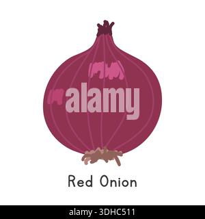 Red Onion Flat Cartoon Vector Illustration Isolated on White Background Stock Vector