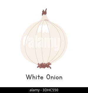 White Onion Flat Cartoon Vector Illustration Isolated on White Background. White Onion Clipart Stock Vector