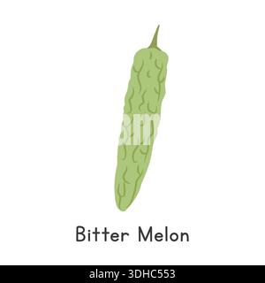 Bitter Melon Flat Cartoon Vector Illustration Isolated on White Background Stock Vector