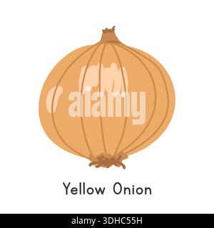 Yellow Onion Flat Cartoon Vector Illustration Isolated on White Background. Onion Clipart Stock Vector