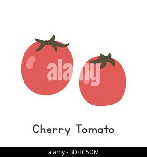 Cherry Tomato Flat Cartoon Vector Illustration Isolated on White Background. Cherry Tomato Clipart Stock Vector