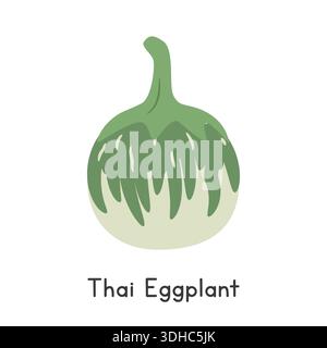 Thai Eggplant Flat Cartoon Vector Illustration Isolated on White Background. Thai Eggplant Clipart Stock Vector