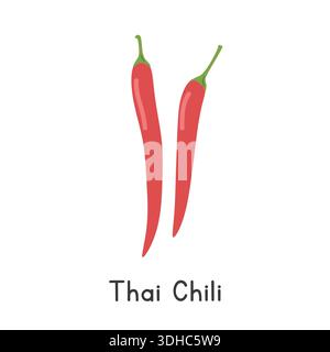 Thai Chili Flat Cartoon Vector Illustration Isolated on White Background. Thai Chilli Clipart Stock Vector
