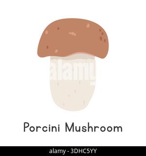 Porcini Mushroom Vector Illustration. Porcini Mushroom Cartoon Clipart, Vegetable in Flat Style. Also called King Bolete, Penny Bun, Steinpilz Stock Vector