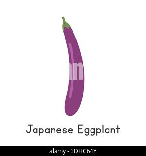 Japanese Eggplant Flat Cartoon Vector Illustration Isolated on White Background. Japanese Eggplant Stock Vector