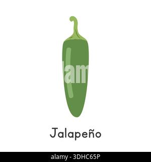 Jalapeño (Jalapeno) Flat Cartoon Vector Illustration Isolated on White Background. Jalapeno Clipart Stock Vector