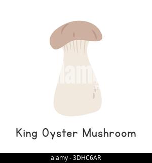 King Oyster Mushroom Vector Illustration. King Oyster Mushroom or Pleurotus eryngii Cartoon Clipart, Vegetable in Flat Style. Also called King Trumpet Stock Vector