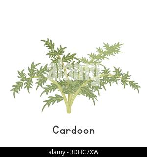 Cardoon (Cynara cardunculus) Vector Illustration. Cardoon or Cynara cardunculus Cartoon Clipart, Vegetable in Flat Style Stock Vector