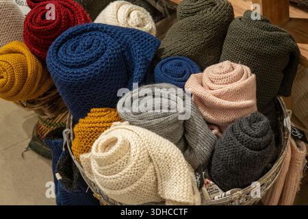 The Nirvana designs Inc. is a pop-up store in Herald Square that features Nepalese hand-knit wool accessories, 2026, New York City, USA Stock Photo