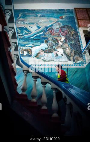 Norway, Svalbard archipelago, Spitsbergen Island, Pyramiden, abandoned Russian mining colony, ghost town still guarded year-round by Russia, tourism has been permitted and supervised by the Russian authorities since 2006 Stock Photo