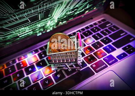 Concept of bit-coin interaction on the web. Stock Photo