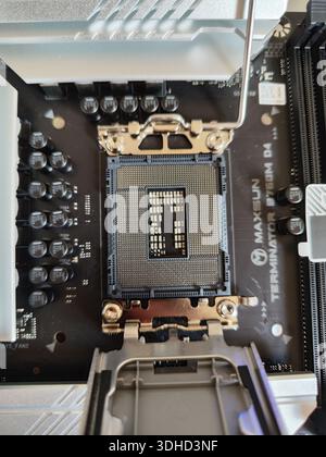 Close-up of CPU Socket on Motherboard with Integrated Heat Spreader Stock Photo