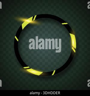 High-tech circular border with bright yellow neon light effects. Perfect for game interfaces, digital HUDs, technology portals, and avatar frames. Stock Vector