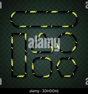 Set of futuristic neon tech frames with cyber style for UI, HUD, game interface, banner, and digital screen design on transparent background. Stock Vector