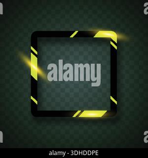 High-tech Square border with bright yellow neon light effects. Perfect for game interfaces, digital HUDs, technology portals, and avatar frames. Stock Vector