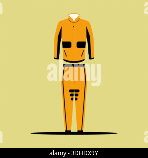 An illustration of a yellow tracksuit or coverall uniform template. Stock Vector