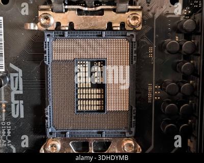 Close-up of CPU Socket on Motherboard with ASUS Branding Stock Photo