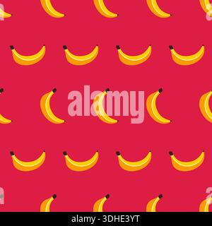 Banana Seamless Pattern on pink background Stock Vector