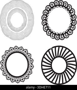 Decorative Mandala Frame Silhouette and Ornamental Circular Vector Border Icon Set Stock Vector