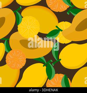 a flon-free pattern with juicy green and yellow mango fruits Stock Vector