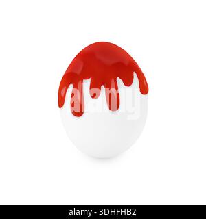 Red paint dripping down egg on white background. Easter celebration Stock Photo