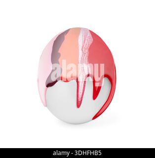 Colorful paint dripping down egg on white background. Easter celebration Stock Photo