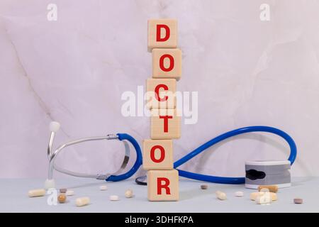 Doctor - a person who is qualified to practice medicine and provides medical care to patients, word cloud concept background Stock Photo