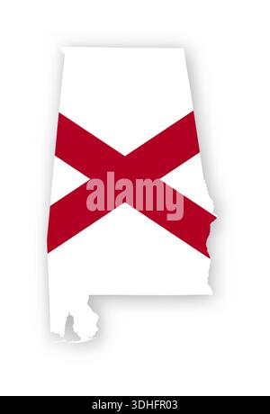 Alabama flag map poster. US state pride wall decor artwork. Patriotic printable digital art. Detailed vector illustration Stock Vector