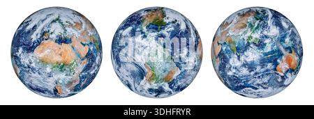 Planet Earth isolated on white background. Europe, Asia, America and Africa. Different angles of the planet. This image elements furnished by NASA. Stock Photo