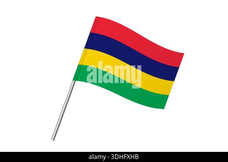Mauritius flag - wavy stick flag of country, cultural identity and heritage. Represents national pride and unity. Vector flag isolated on white background. Stock Vector