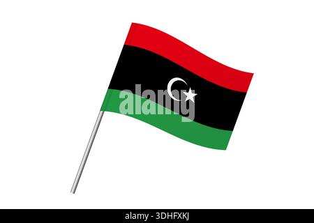 Libya flag - wavy stick flag of country, cultural identity and heritage. Represents national pride and unity. Vector flag isolated on white background. Stock Vector