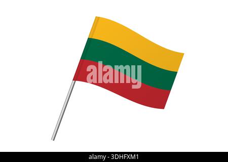 Lithuania flag - wavy stick flag of country, cultural identity and heritage. Represents national pride and unity. Vector flag isolated on white background. Stock Vector