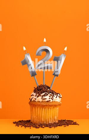 Birthday candle number 121 - Invitation card in orange background Stock ...