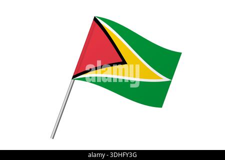 Guyana flag - wavy stick flag of country, cultural identity and heritage. Represents national pride and unity. Vector flag isolated on white background. Stock Vector