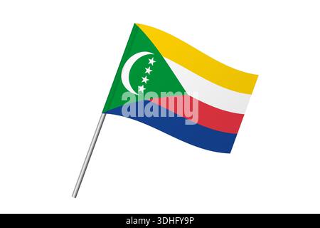 Comoros flag - wavy stick flag of country, cultural identity and heritage. Represents national pride and unity. Vector flag isolated on white background. Stock Vector