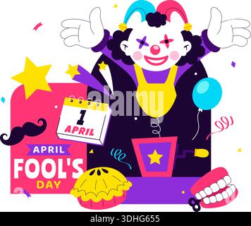 Happy April Fools Day Celebration Illustration Featuring A Jester Hat And Surprise Box To Trick People In Flat Cartoon Holiday Style Background Stock Vector