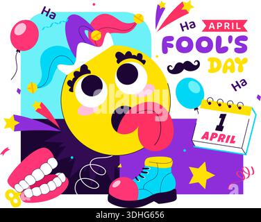 Happy April Fools Day Celebration Illustration Featuring A Jester Hat And Surprise Box To Trick People In Flat Cartoon Holiday Style Background Stock Vector