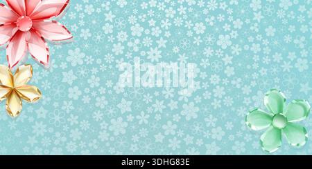 Colorful crystal flowers on a light blue background with subtle floral pattern. Stock Vector