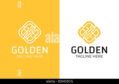 Golden Contact Electronic Chip Square Shape Abstract Logo Business Stock Vector