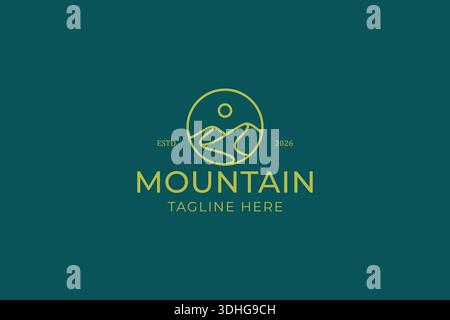 Mountain Journey Logo Badge Minimalist Linear Nature Landscape Abstract Sign Symbol Stock Vector