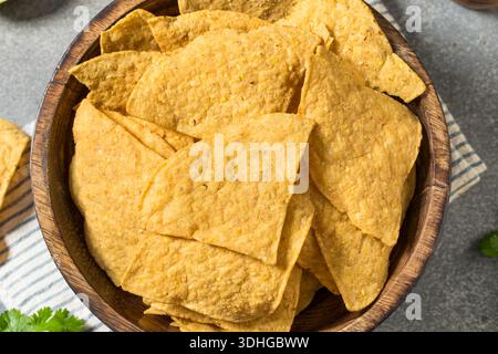 Fried Homemade Tortilla Chips to Eat in a Bowl Stock Photo